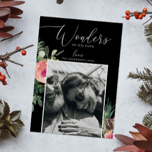 Wonderen van zijn liefde Zwarte Bloemen Kerstfot Feestdagenkaart