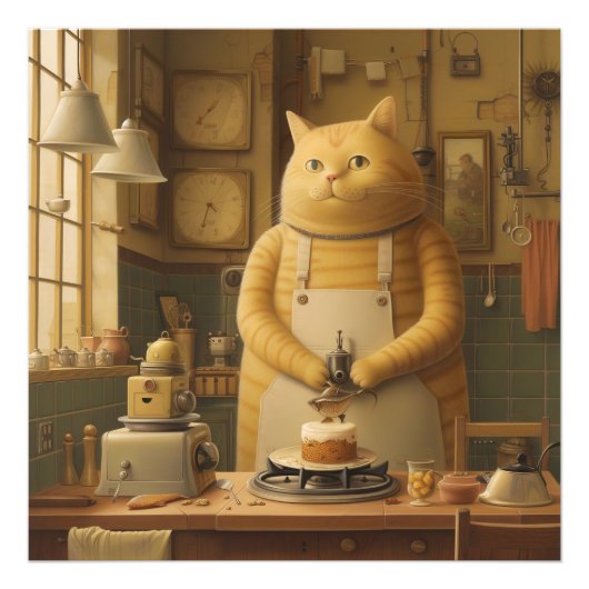 Wonderful Cat & Little Robot: Het feest Foto Afdruk (Voorkant)