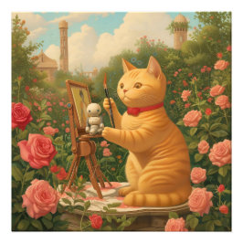 Wonderful Cat & Little Robot: Kunst in de tuin Foto Afdruk
