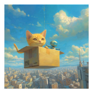 Wonderful Cat & Little Robot: The Flying Box Foto Afdruk