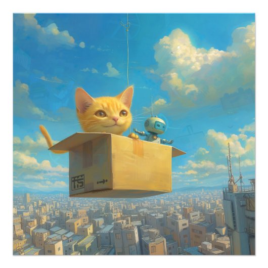 Wonderful Cat & Little Robot: The Flying Box Foto Afdruk (Voorkant)