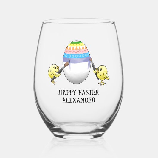 Wonderful chickens paint an Easter egg Wijnglas Zonder Voet (Voorkant)