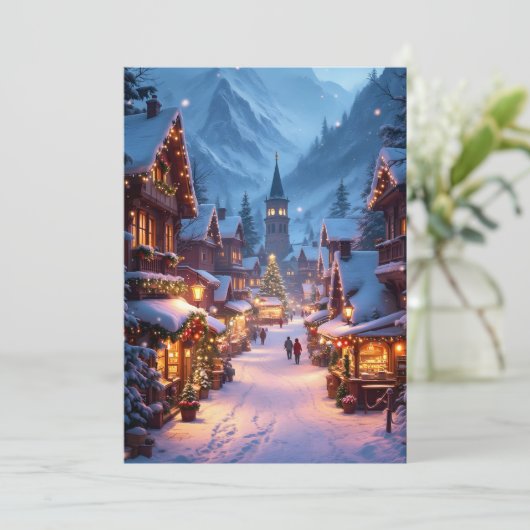 Wonderful Christmas market in a Mountain village Feestdagenkaart (Staand voorkant)