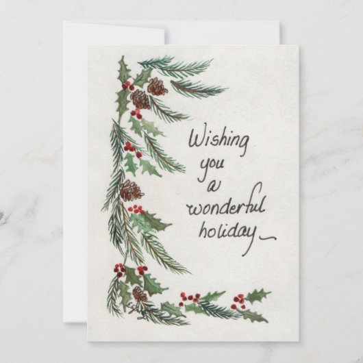Wonderful Holiday Greeting Greenery Border Feestdagenkaart (Voorkant)