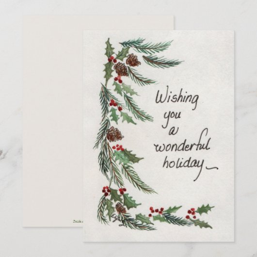 Wonderful Holiday Greeting Greenery Border Feestdagenkaart (Voorkant / Achterkant)