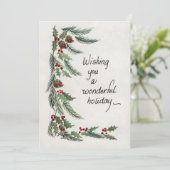 Wonderful Holiday Greeting Greenery Border Feestdagenkaart (Staand voorkant)