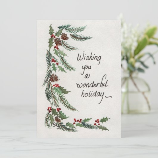 Wonderful Holiday Greeting Greenery Border Feestdagenkaart (Staand voorkant)