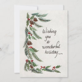 Wonderful Holiday Greeting Greenery Border Feestdagenkaart