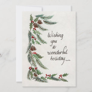 Wonderful Holiday Greeting Greenery Border Feestdagenkaart
