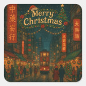 Wonderful Hong Kong Christmas streets Vierkante Sticker (Voorkant)