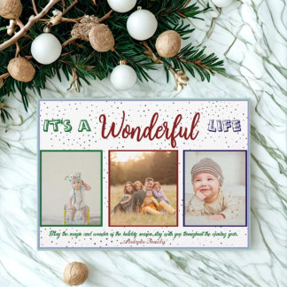 Wonderful Life 3 Photo Christmas Holiday Card Feestdagenkaart