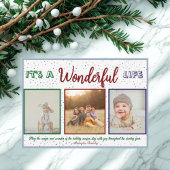 Wonderful Life 3 Photo Christmas Holiday Card Feestdagenkaart