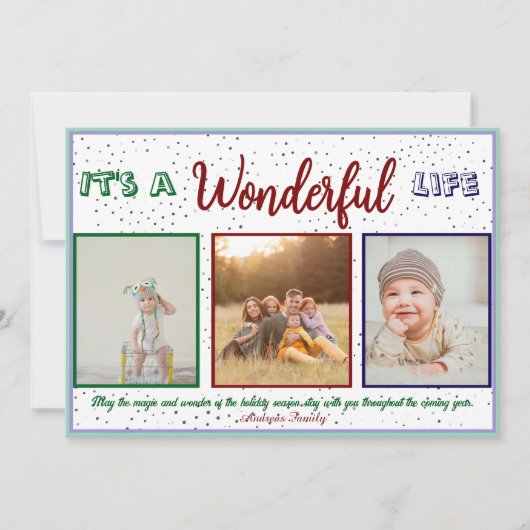 Wonderful Life 3 Photo Christmas Holiday Card Feestdagenkaart (Voorkant)