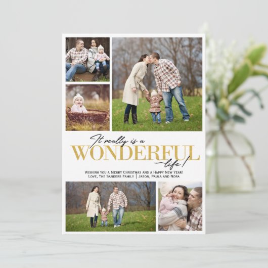 Wonderful Life 5 PH gouden letters | Feestdagenkaart (Staand voorkant)