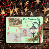 Wonderful Life Three Photo Green Christmas  Feestdagenkaart