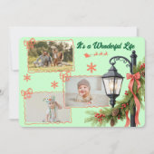 Wonderful Life Three Photo Green Christmas  Feestdagenkaart (Voorkant)