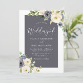 Wonderful Navy Blue Cream Beige Flowers Weddenscha Kaart (Staand voorkant)