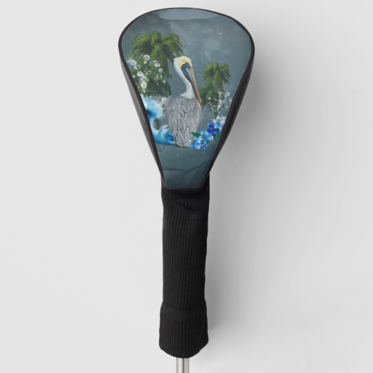 Wonderful pelican with wave and palm trees golfheadcover (Voorkant)
