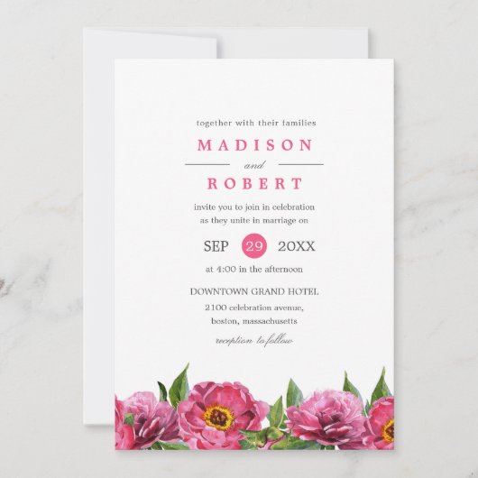 Wonderful Pink Magenta Peonies Border Weddenschap Kaart (Voorkant)