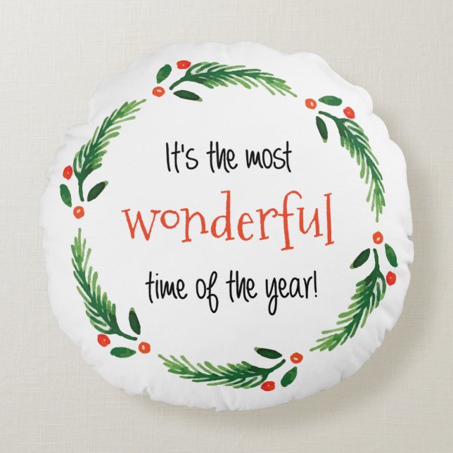 Wonderful Season | Kerstmis Rond Kussen (Voorkant)