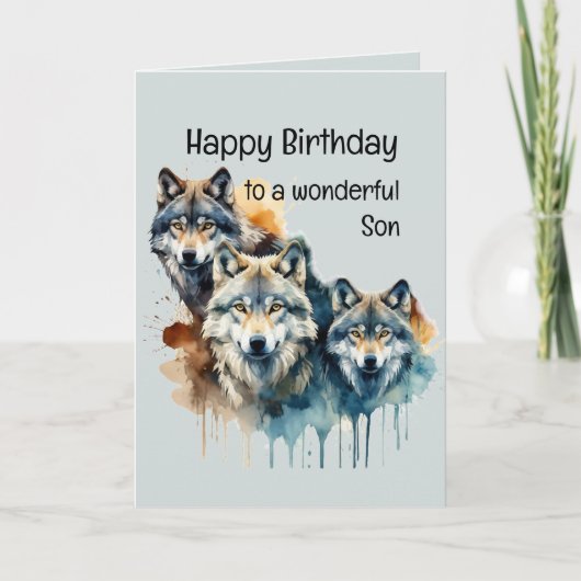 Wonderful Son Verjaardag - Wolf en Pack Quote Kaart (Voorkant)