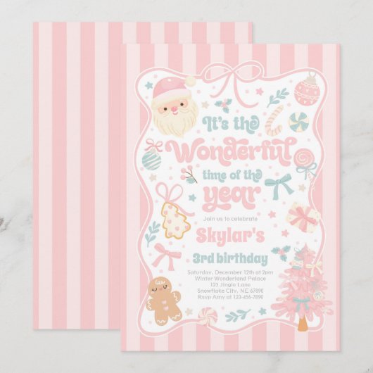 Wonderful Time Of The Year Christmas Bow Birthday Kaart (Voorkant / Achterkant)