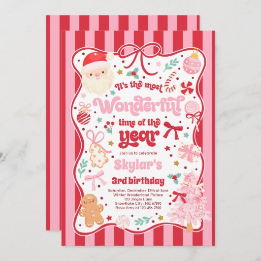 Wonderful Time Of The Year Christmas Bow Birthday Kaart (Voorkant / Achterkant)