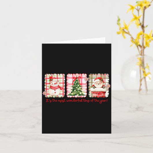 Wonderful Time Of Year Merry Xmas Santa Snowman Xm Kaart (Gele Bloem)