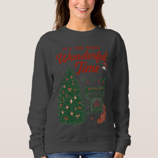 Wonderful Time Vintage Christmas Illustration Fire Trui