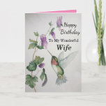 Wonderful Wife Birthday Hummingbird Card Kaart<br><div class="desc">Viel de verjaardag van je vrouw op met een mooie waterverf voor kolibrie. Het tuinontwerp is elegant en stijlvol en is gemaakt met zachte kleuren room,  groen en roze. Show je liefde met deze kaart met een charmante vogel en mooie tuin.</div>