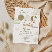 Wonderful World Neutral First Birthday Invitation Kaart