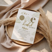 Wonderful World Neutral First Birthday Invitation Kaart