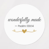 Wonderfully Made Psalm 139:14 Christian Labels (Design 2)