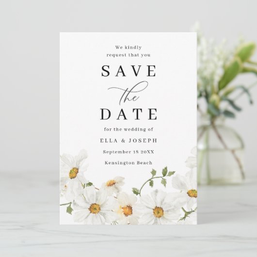 Wondering White Spring Floral Wedding Save The Date (Staand voorkant)