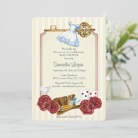 Wonderland Alice Classic Baby shower Invitation Kaart (Staand voorkant)