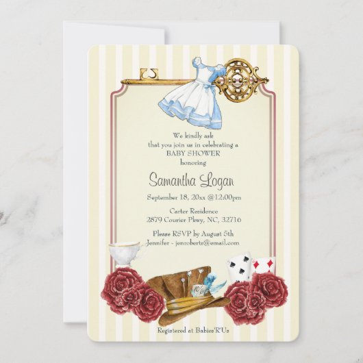 Wonderland Alice Classic Baby shower Invitation Kaart (Voorkant)