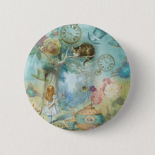 Wonderland - Alice in Wonderland Collage Ronde Button 5,7 Cm (Voorkant)