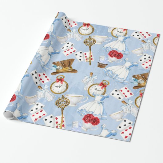 Wonderland Alice Pattern Cadeaupapier (Uitgerold)
