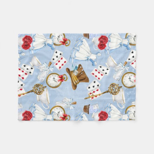 Wonderland Alice Pattern Fleece Deken (Voorkant (Horizontaal))