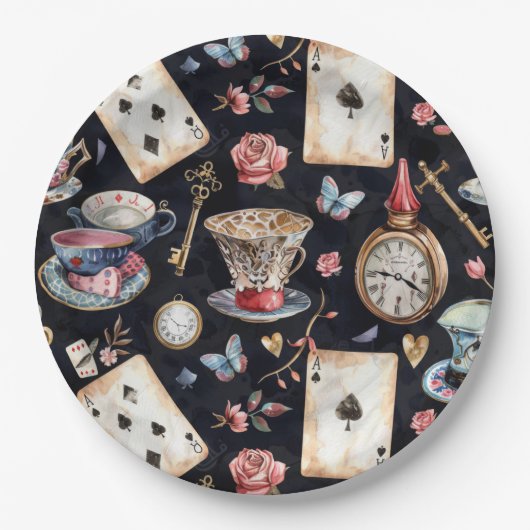 Wonderland Alice Pattern Papieren Bordje (Voorkant)