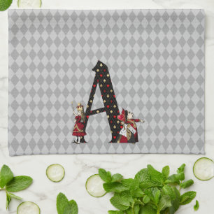 Wonderland Alice & Queen of Hearts Letter A Theedoek