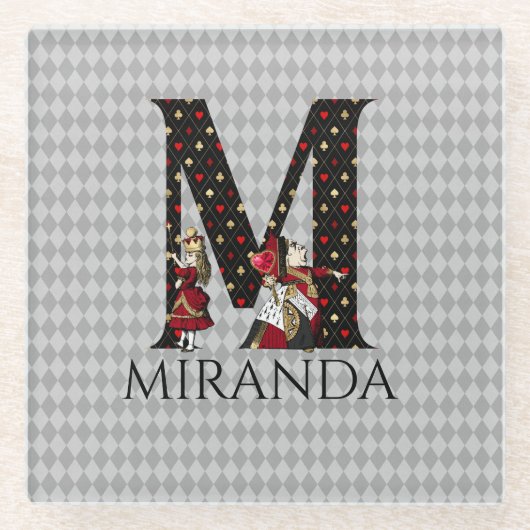 Wonderland Alice & Queen of Hearts Letter M Glazen Onderzetter (Voorkant)