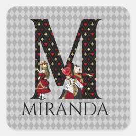 Wonderland Alice & Queen of Hearts Letter M  Vierkante Sticker