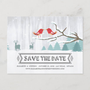 Wonderland Birds Deer Winter Wedding Save the Date Aankondigingskaart