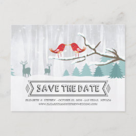 Wonderland Birds Deer Winter Wedding Save the Date Aankondigingskaart