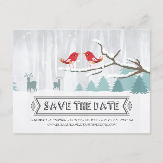 Wonderland Birds Deer Winter Wedding Save the Date Aankondigingskaart (Voorkant)
