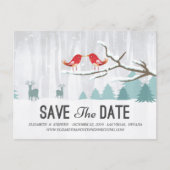 Wonderland Birds Deer Winter Wedding Save the Date Aankondigingskaart (Voorkant)