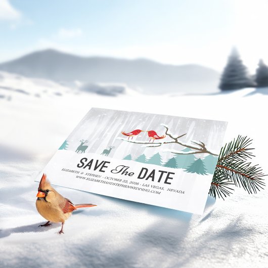 Wonderland Birds Deer Winter Wedding Save the Date Aankondigingskaart