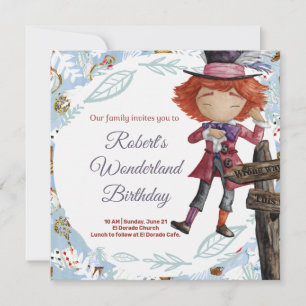 Wonderland Birthday Invitation Kaart