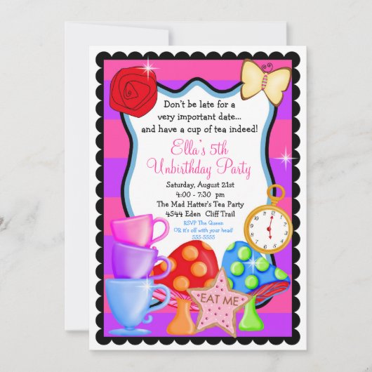 Wonderland Birthday Party Invitation Kaart (Voorkant)